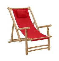 vidaXL Deck Chair Bamboo and Canvas Red