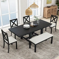 6-Piece Farmhouse Dining Set with Extendable Table