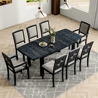 Simplie Fun 9-Piece Rustic Dining Set with 24" Leaf, 8 Chairs, Natural Finish