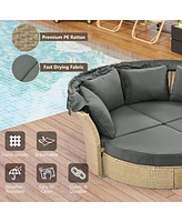 Wicker Rattan Round Daybed with Canopy & Pillows