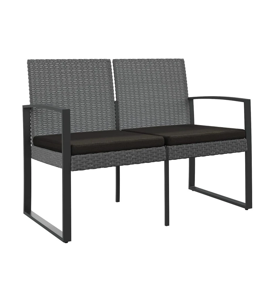 vidaXL 2-Seater Patio Bench with Cushions Dark Gray Pp Rattan