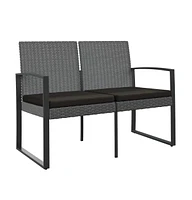 vidaXL 2-Seater Patio Bench with Cushions Dark Gray Pp Rattan