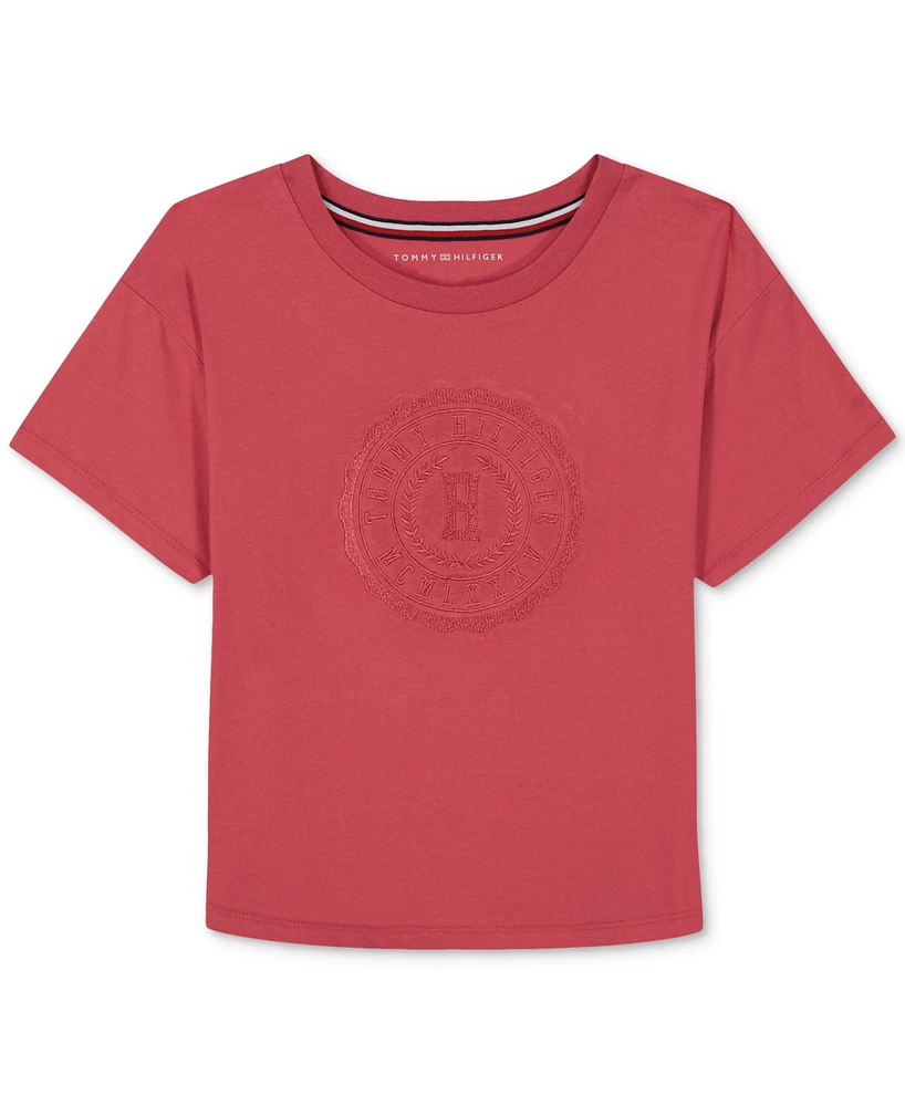 Tommy Hilfiger Big Girls Embroidered Crest Short-Sleeve Boxy T-Shirt