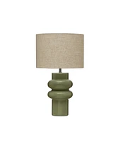 Storied Home Stoneware Table Lamp with Linen Shade Green