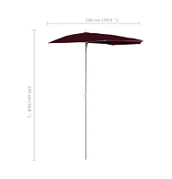 vidaXL Garden Half Parasol with Pole 70.9"x35.4" Bordeaux Red