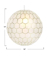 Storied Home Capiz Honeycomb Globe Pendant Light Capiz White Seashells