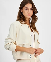 Bar Iii Petite Snap-Up Bomber Jacket, Created for Macy's