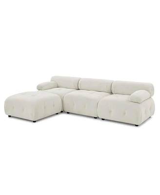 Simplie Fun Beige Velvet Modular Sectional Sofa with Reversible Ottoman