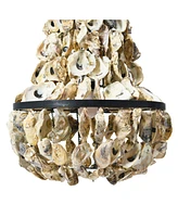 Storied Home Metal and Draped Oyster Shell Chandelier Black and Natural