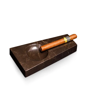 Bey-Berk Handcrafted genuine marble single cigar ashtray in amber emperador marble