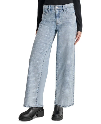 Dkny Jeans Petite Cotton Studded High-Rise Wide-Leg Jeans