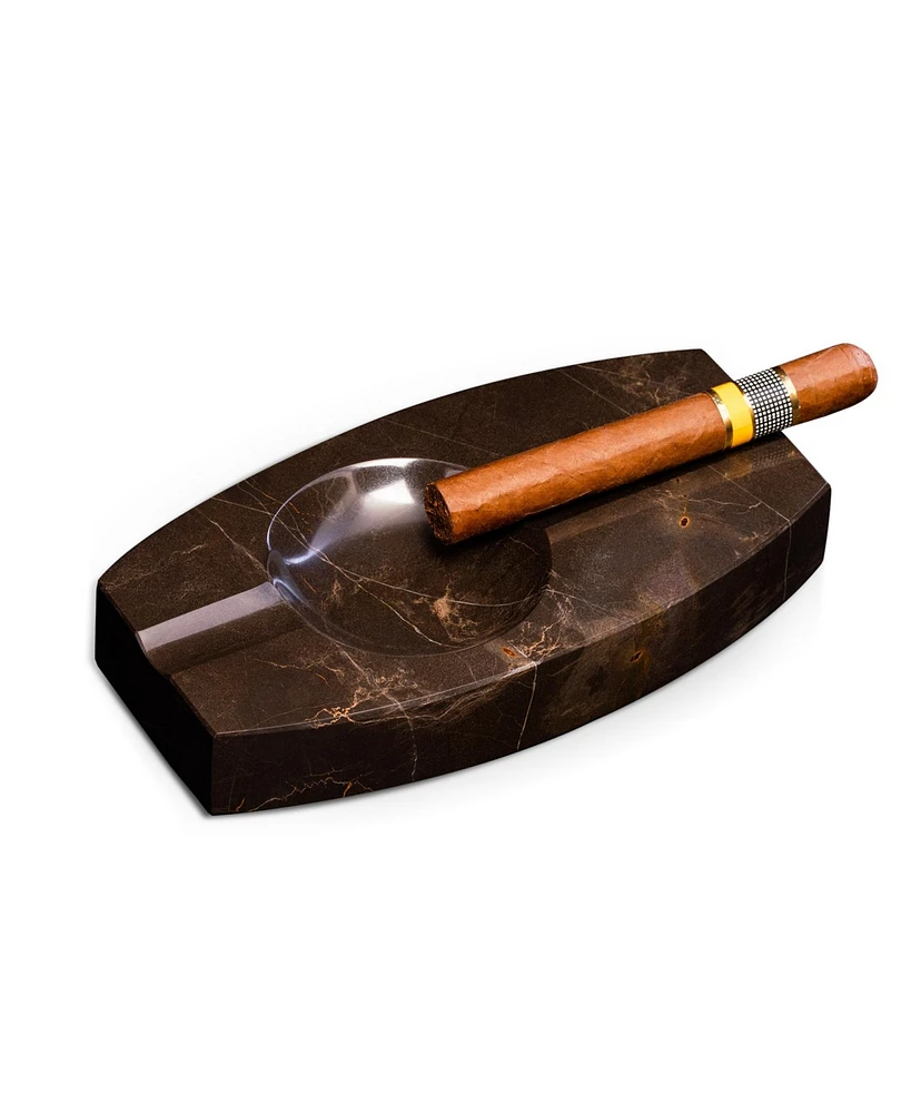Bey-Berk Handcrafted genuine marble double cigar ashtray in amber emperador marble