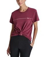 Dkny Sport Women's Cotton Rhinestone-Logo Knot-Front T-Shirt