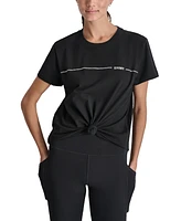 Dkny Sport Women's Cotton Rhinestone-Logo Knot-Front T-Shirt