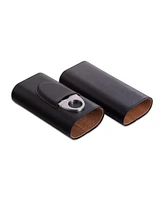 Bey-Berk Leather Three Cigar Holder with Stainless Steel Cutter