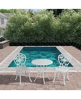 Mondawe 3-Piece Cast Aluminum Bistro Table and Chairs Set, Outdoor Bistro Table Set With Hollow Back Chairs