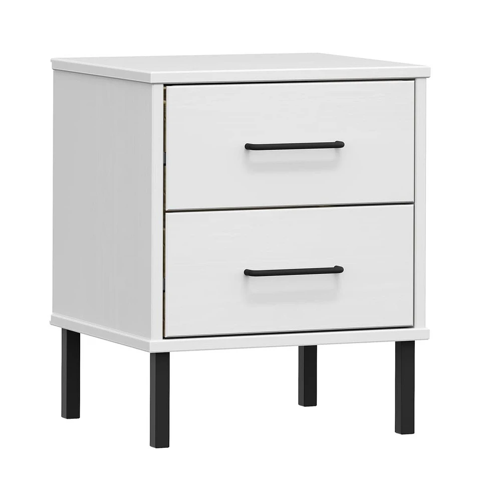 vidaXL Bedside Cabinet with Metal Legs White Solid Wood Pine Oslo