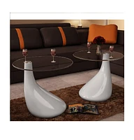 vidaXL Coffee Tables 2 pcs with Round Glass Top High Gloss White