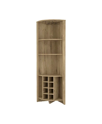 Simplie Fun Morgana 8-Bottle 5-Shelf Corner Bar Cabinet Macadamia