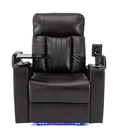 Simplie Fun Premium Power Recliner With Storage Arms, Cup Holders, Swivel Tray Table And Cell Phone Stand, Brown