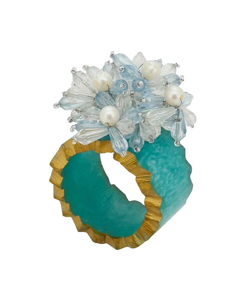 Saro Lifestyle Beaded Petal Delight Resin Napkin Ring Set of 4,