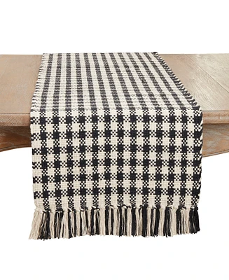 Saro Lifestyle Classic Houndstooth Fringe Table Runner, 16"x72"