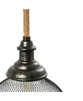 Robert Stevenson Lighting Martha - Woven Metal and Natural Rope Ceiling Light Black