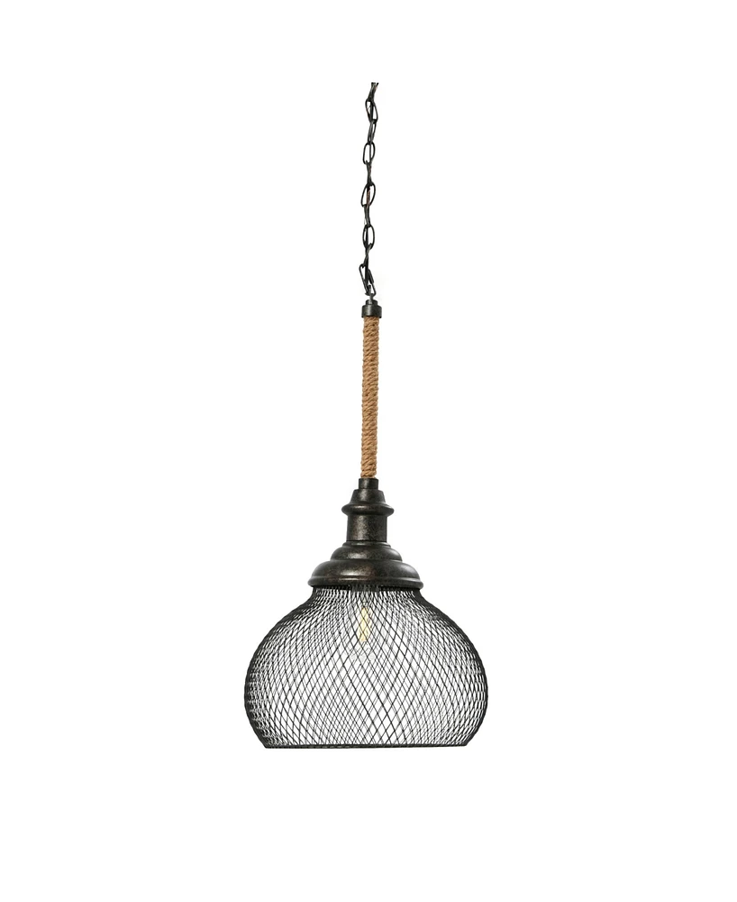 Robert Stevenson Lighting Martha - Woven Metal and Natural Rope Ceiling Light Black