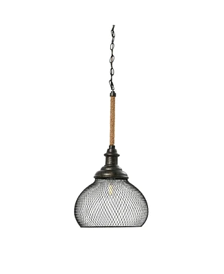 Robert Stevenson Lighting Martha - Woven Metal and Natural Rope Ceiling Light Black