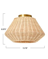 Storied Home Coastal Ceiling Lamp with Rattan Shade and Iron Base