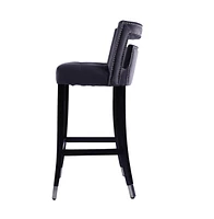 Suede Velvet Barstool With Nailheads Dining Room Chair 2 Pcs Set - 30 Inch Seater Height