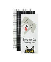Design Imports Everyday Pets Kitchen Collection Absorbent Dishtowel Set, 18x28", Beware, 3 Count