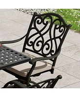 Mondawe Cast Aluminum Outdoor Dining 360° Swivel Chair Armchair with Cushion (Set of 2)