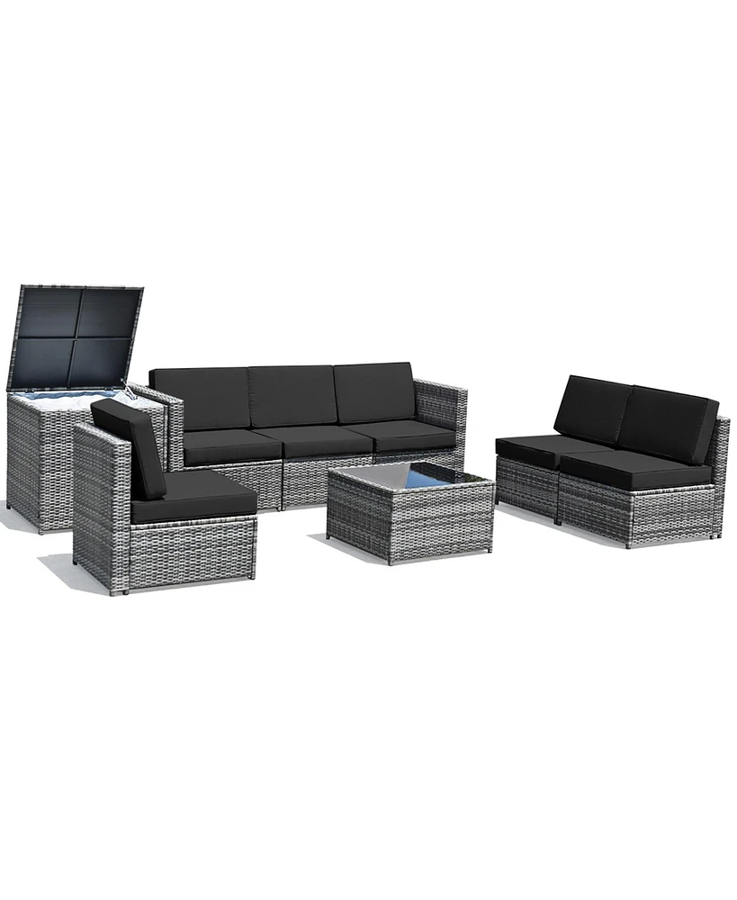 Gymax 8PCS Patio Rattan Sofa Sectional Conversation Furniture Set w/ Cushion