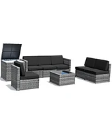 Gymax 8PCS Patio Rattan Sofa Sectional Conversation Furniture Set w/ Cushion