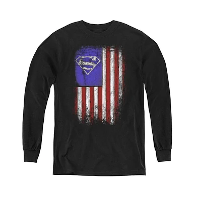 Superman Boys Youth Old Glory Shield Long Sleeve Sweatshirts