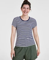 On 34th Women's Striped Cap-Sleeve T-Shirt, Created for Macy's