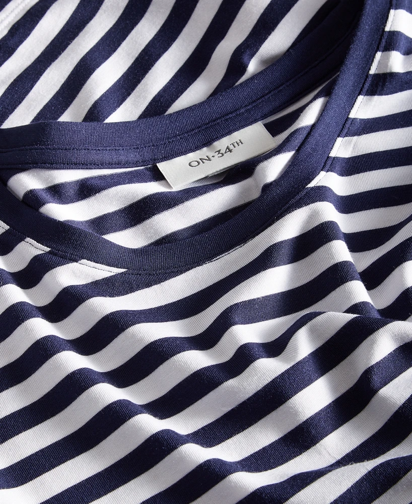 On 34th Women's Striped Cap-Sleeve T-Shirt, Created for Macy's