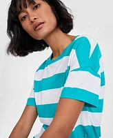 On 34th Women's Rugby Stripe Drop-Shoulder T-Shirt, Created for Macy's