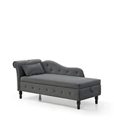 Simplie Fun 60" Velvet Multifunctional Storage Chaise Lounge Buttons Tufted Nailhead Trimmed Solid