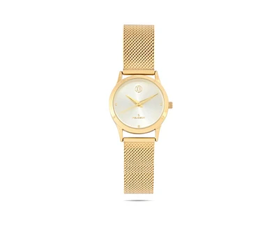 Peugeot Women's 30mm Wafer Slim Gold Plated Case Watch Champagne Dial with Mesh Band