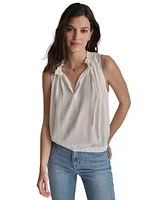 Dkny Jeans Women's Ruffled Split-Neck Elastic-Waist Top - IVY