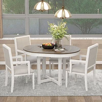 Streamdale Furniture 5-Piece Dining Table Set, Two-Size Round To Oval Extendable Butterfly Leaf Wood Dining Table