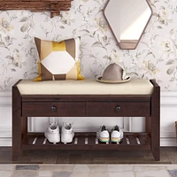 Shoe Rack With Cushioned Seat And Drawers, Multipurpose Entryway Storage Bench
