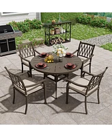 Mondawe 5 Pieces Round Cast Aluminum Outdoor Dining Set with Cushions