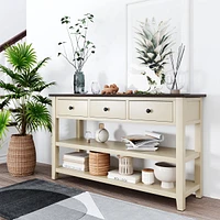 Streamdale Furniture Retro Design Console Table With Two Open Shelves, Pine Solid Wood Frame And Legs