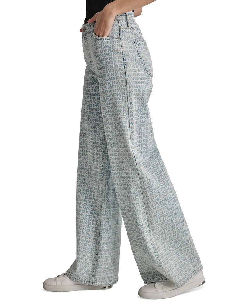 Dkny Women's Logo-Print Wide-Leg High-Rise Jeans - H98