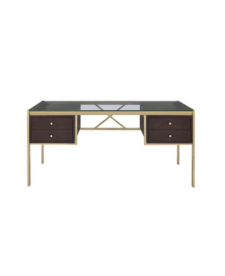 Simplie Fun Yumia Desk In Gold & Clear Glass