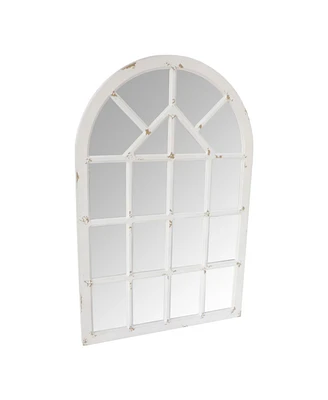 Simplie Fun Arched Farmhouse Windowpane Wood Encased Wall Mirror, Antique White