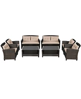 Gymax 8pcs Patio Rattan Conversation Set Cushioned Outdoor Furniture Set